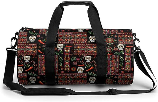 Weekender Carry on Beach Yoga Bag Sport Gym Fitness Tote Overnight Weekender Travel Bags for Men Women (Mexican Style Sugar Skull Traditional Paisley)