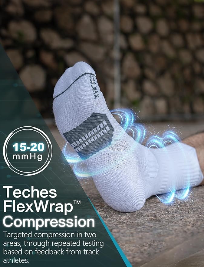 Compression Running Socks, Bamboo Viscose Coolmax Moisture-Wicking Anti-Blister Athletic Hiking Workout Gym Padded