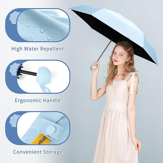Yoobure Travel Umbrella Portable Compact Umbrellas, Pocket Mini for Purse, Umbrellas for UV Sun & Rain Small for Backpack, Umbrella with Case Folding for Kids Women