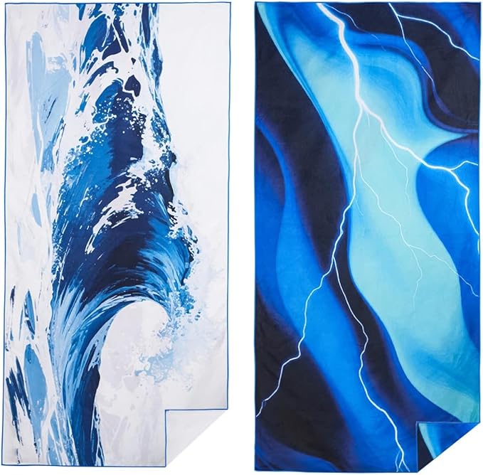 2-Pack Extra Large Microfiber Beach Towels 63×31 Inches Sand-Resistant Design Ultra-Fast Drying Lightweight Foldable Travel Towels Perfect for Pool, Swimming, Gym, Camping, Yoga
