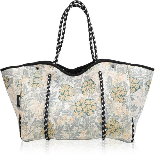 Neoprene Tote Bag for Women, Large Travel Beach Bag with Detachable Pouch, Stylish Lightweight Everyday Carryall
