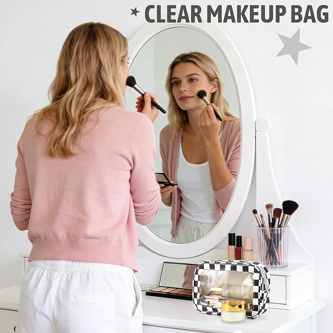 3PCS Clear Toiletry Bag,TSA Approved Travel Makeup Pouch with Zipper for Cosmetics and Toiletries，Diaper Bag Organizer Pouch Set,Women's Purse Organizer and Clear Car Bag