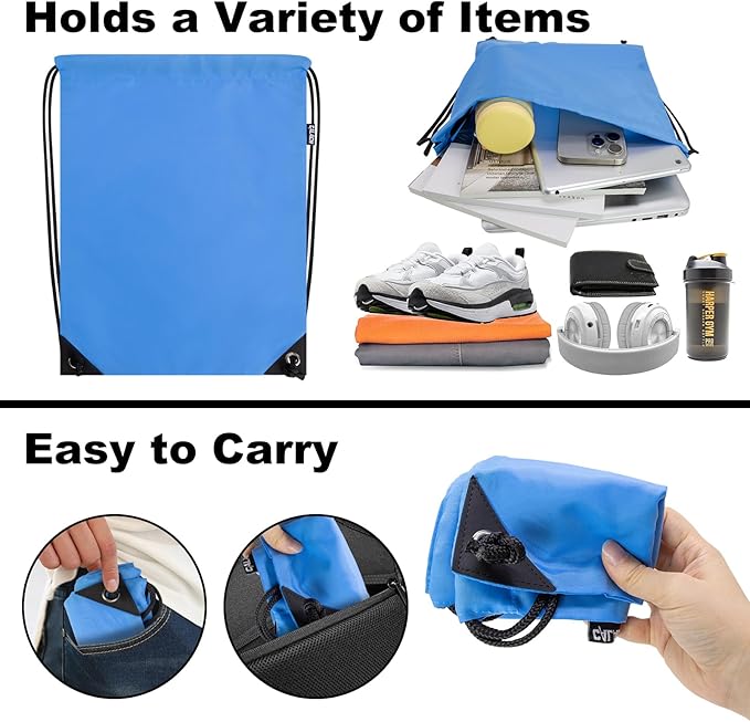 2PCS Drawstring Bags Bulk, String Backpack for Men Women, Cinch Bag Draw String Back Bag for Gym, Sports, Travel, Swimming, Beach, Lake blue