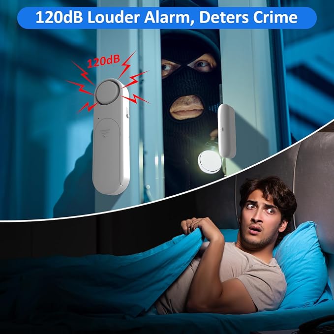 Window and Door Alarm When Opened (2 Pack) for Kids Safety/Home Security, Sliding Glass Front Door Opening Sensor Alarms for Dementia, 120dB Burglar Alert, Ideal for Business, Garage, Apartment, White