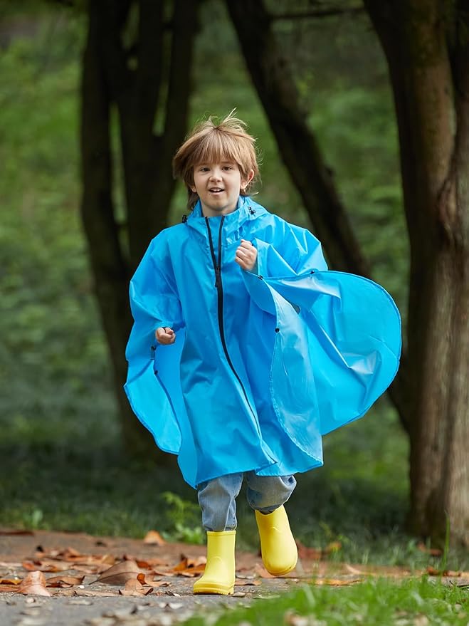 SaphiRose Lightweight Kids Rain Poncho Waterproof Jacket Zipper Up Rain Coat
