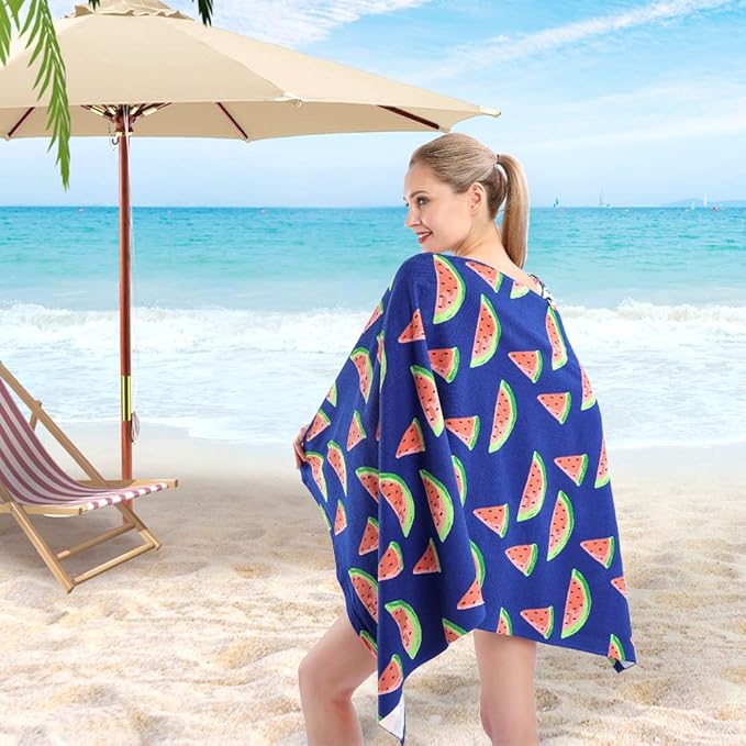 2 Pack Microfiber Beach Towel Set Oversized Large Quick Dry Soft Sand Free Cute Watermelon Design 30×60 inch Beach Towels for Kids Women Men Pool Swim Beach Essentials Accessories -Blue