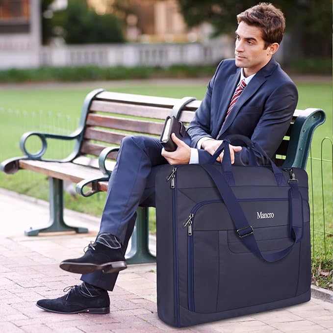 Mancro Carry On Suit Garment Bags for Travel, Suit Bag with Adjustable Shoulder Strap, Waterproof Foldable Luggage Bag for Men Women, Large Travel Garment Bags for Hanging Clothes, Blue