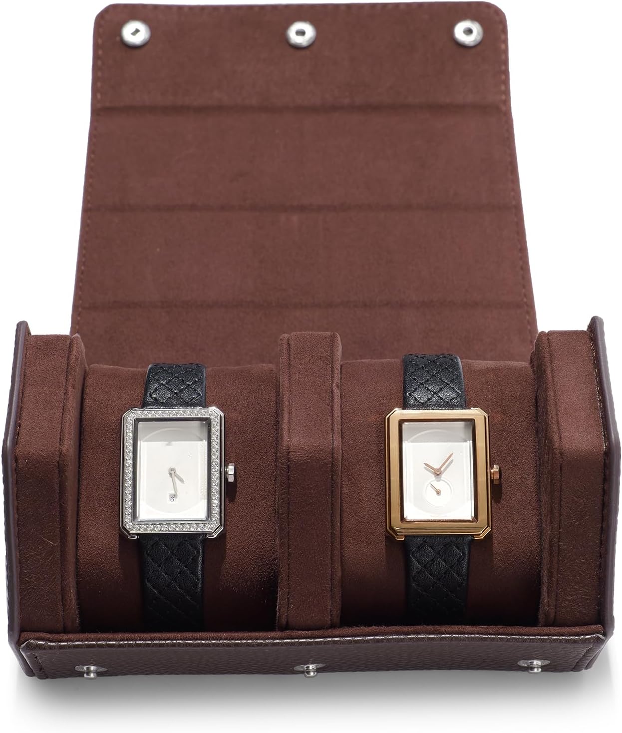 Oirlv Luxury Hexagonal Leather Watch Travel Case Watch Organizer Case for Men Portable Jewelry Storage Roll Organizer(2-Slot,Brown)