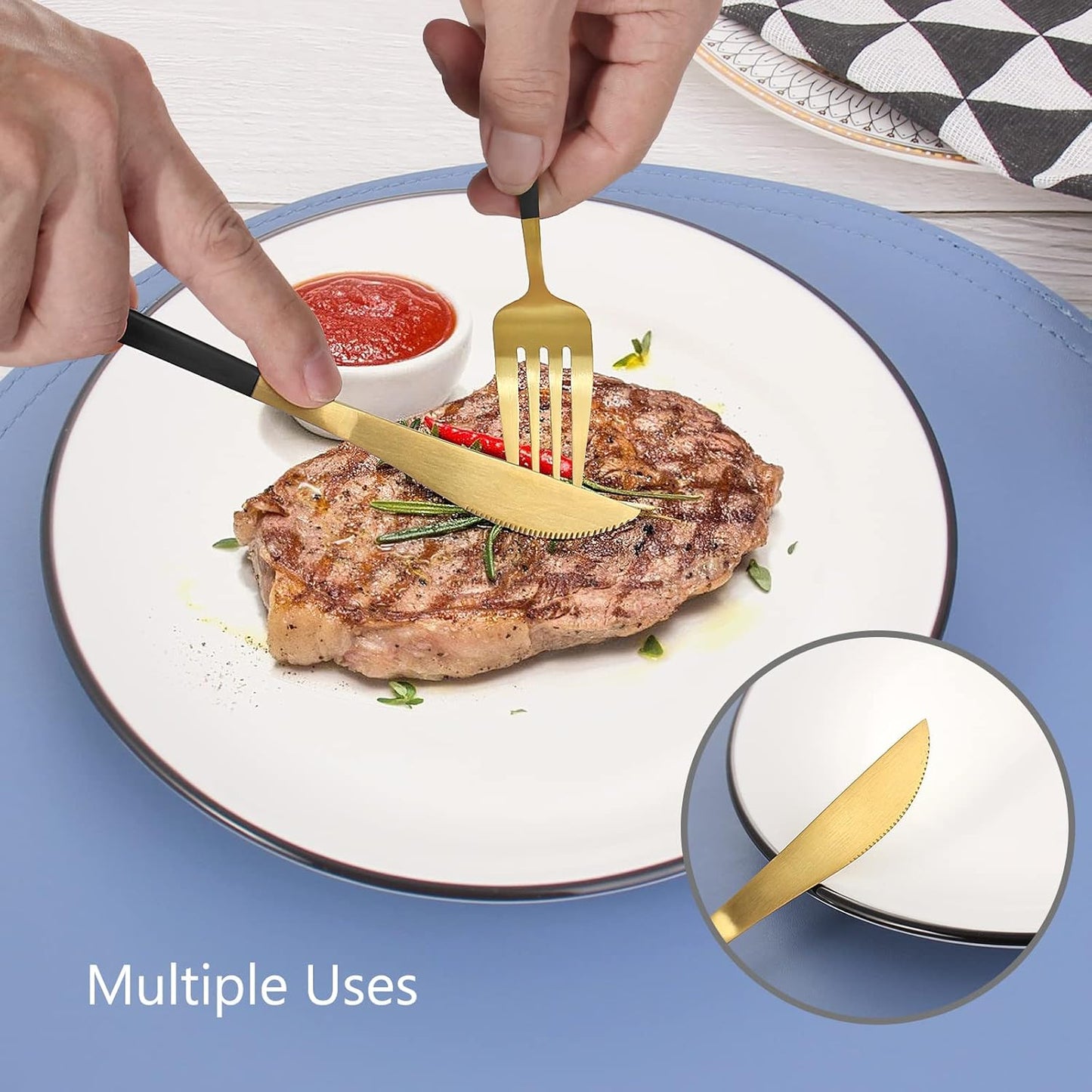 Matte Black Gold Silverware Set, 40-Piece Stainless Steel Flatware Set, Satin Finish tableware Cutlery Set, Service for 8, Home and Restaurant, Dishwasher Safe…