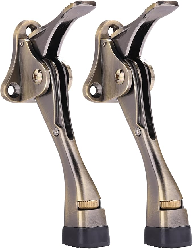 Gotega Door Stopper, 2 Packs Kickdown Door Stop with One Touch Adjustable Height and Rubber Tip 4 Inches, Heavy Duty Door Stops, Door Holder, Bottom of Door - Antique Bronze