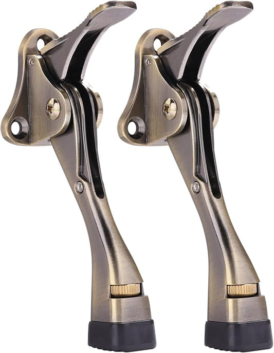 Gotega Door Stopper, 2 Packs Kickdown Door Stop with One Touch Adjustable Height and Rubber Tip 4 Inches, Heavy Duty Door Stops, Door Holder, Bottom of Door - Antique Bronze