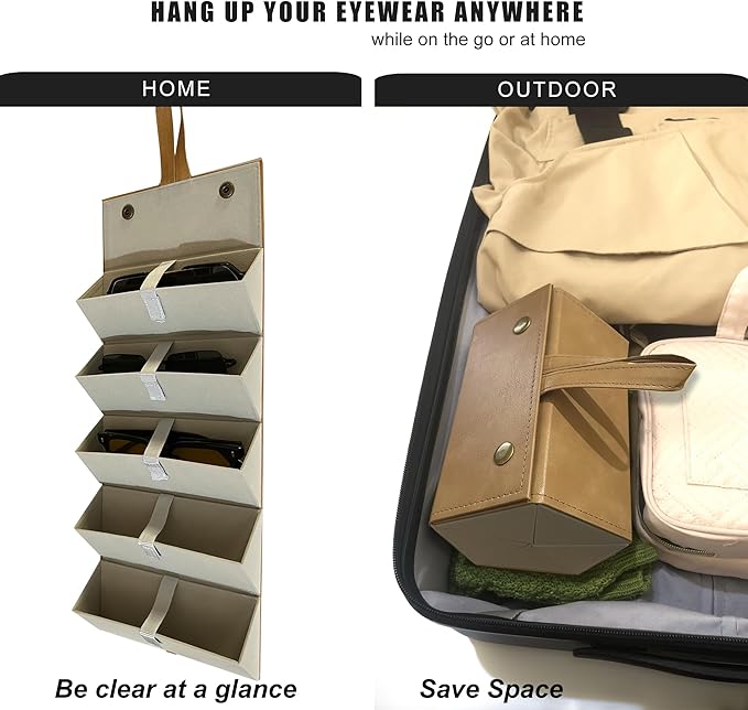 Longjet Sunglasses Organizer Travel Glasses Case 5 Slots Multiple Pairs Eyeglasses Storage Box Hanging Eyewear Holder