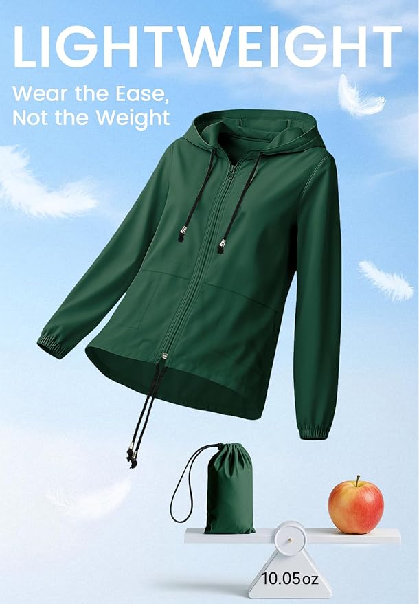 Zando Lightweight Rain Jacket Women Waterproof - Raincoat for Women Packable Rain coat Hooded Windbreaker for Travel Outdoor