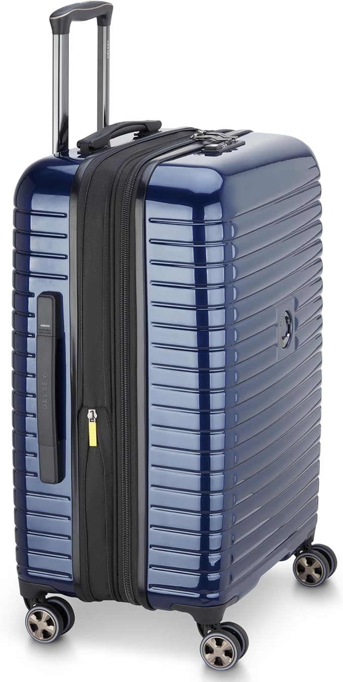 DELSEY PARIS Cruise 3.0 Hardside Expandable Luggage with Spinner Wheels, Deep Sea Navy, Checked-Medium 24 Inch