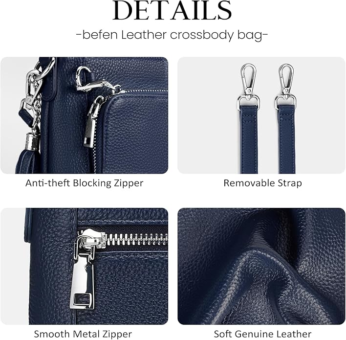 befen Anti Theft Genuine Leather Crossbody Bags for Women Handbags and Shoulder Basg with Built in Wallet RFID Leather Purse