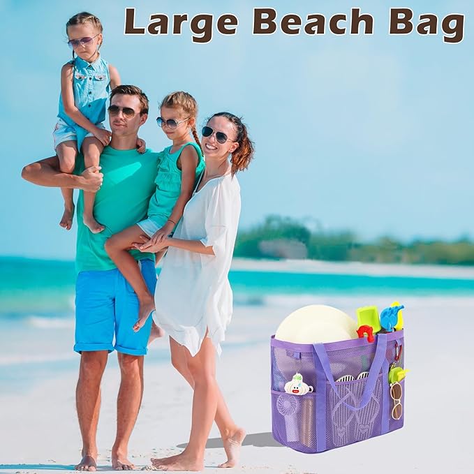 Mesh Beach Bag with Zipper, Large Beach Tote for Women, Toys Pool Swim Bag Travel Vacation Cruise Essentials