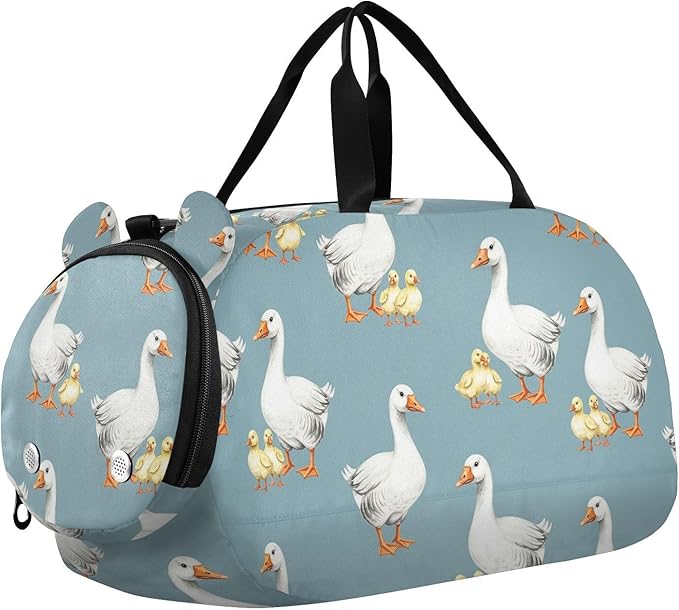 VIGTRO Geese Goslings Blue Kids Overnight Travel Duffel Bag Sport Gym Bag for Boys Girls with Shoe Compartment, Carry On Weekender Luggage Bag for Dance Swim Yoga