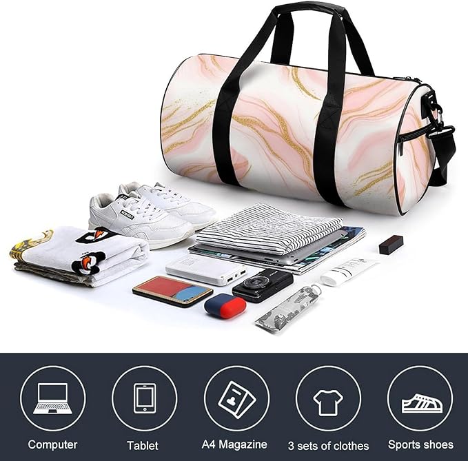 Workout Lightweight Duffel Bags Pink Gold Marble Art Basketball Football Weekender Bag Foldable Gym Travel Bags for Men Women