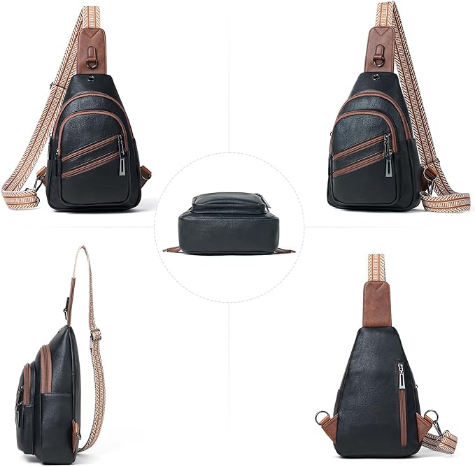 7L Crossboydy Sling Bag for Women Vegan Leather Crossbody Purse Fanny Pack Chest Bag for Travel,Black Brown