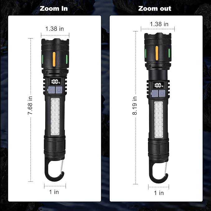 Rechargeable Led Flashlights High Lumens - 3000lm Super Bright Tactical Flashlight With Cob Sidelight And Hook, 5 Light Modes, Ipx6 Waterproof, For Camping, Repairs, And Home Emergencies. （2 Pack）