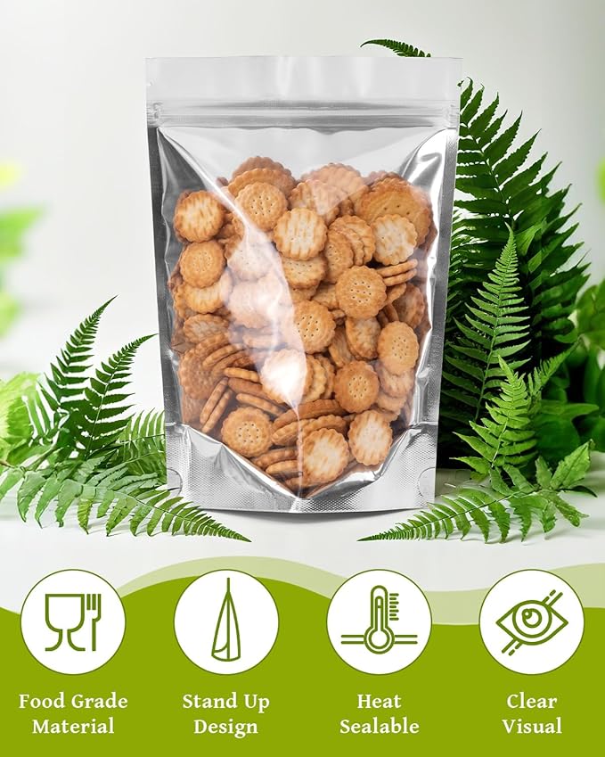 200 Pcs 5"x8" Mylar Bags for Food Storage - Clear Front, Stand-up, Resealable Bags for Small Business Packaging Supplies, Snacks Candy Bath Salts Hand Made Gift Festival