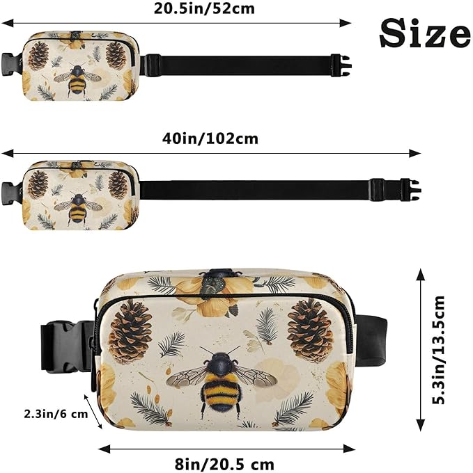 Bees and Pine Cones Fanny Pack for Women Men Water Resistant Fashion Waist Packs with Adjustable Strap Belt Bag for Travel Workout Jogging Hiking 21219204