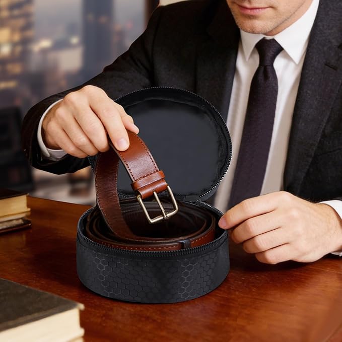 Belt Organizer Case,Travel Belt Storage Holder for Closet Drawer,Display Case for Belts,Ties,Portable Container Storage Holder,Height 2.6inch(Bag Only)