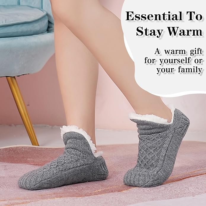 Warm Slipper Socks for Women Indoor Soft Cozy House Sock Shoes Non-Slip Knitted Socks Fuzzy Thermal House Slippers