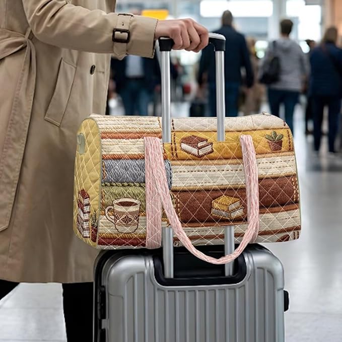 COEQINE Quilted Duffle Print Travel Gym Bag for Women Travel Book Themed Quilted Tote Bag For Womens Carry On Weekender Gym Bag&toiletry Bag,Purses for Woman