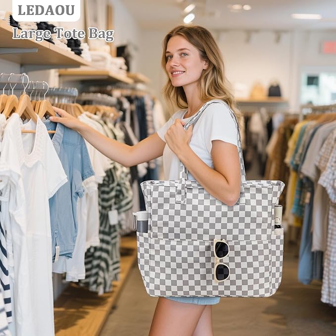 LEDAOU Large Beach Bag Women Waterproof Sandproof Zipper Beach Tote Pool Bag for Swim Gym Grocery Travel with Wet Pocket | Waterproof, Sandproof, Zipper, Pool, Gym, Grocery
