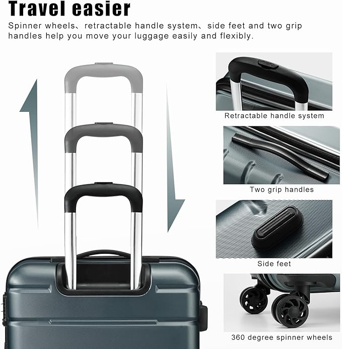 Coolife Luggage Suitcase Carry-on Spinner TSA Lock USB Port Expandable (only 28’’) Lightweight Hardside Luggage (Teal Blue, S(20in_carry on))