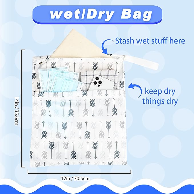 Frienda 4 Pieces Wet Dry Bag for Baby Waterproof Reusable Washable Diaper Bag Sealed with Handle for Travel, Beach, Swimsuit, Diapers, Dirty Gym Clothes and Toiletries (Geometric)
