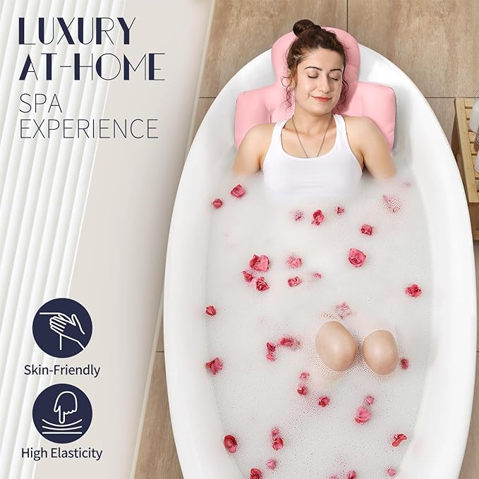 Full Body Bath Pillow for Bathtub, Thick Bathtub Cushion, Luxury Tub Pillow for Bath for Headrest Neck and Back Support Pink 56" x 16"