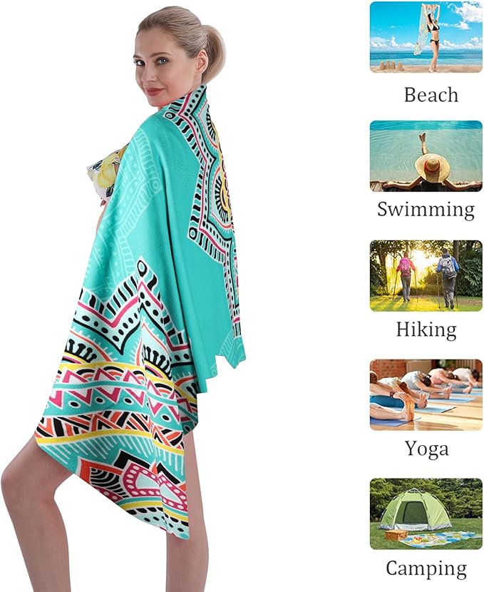Beach Towel Microfiber 60"x30" Lightweight Sand Free Absorbent Quicy Dry Green Flower Travel Towels Swim Pool Yoga Gym Camping for Adults Women Girls Beach Essentials Accessories Vacation Gift