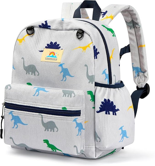 STEAMEDBUN Corduroy Toddler Backpack for Boys 2-4: Kids backpack for Boys Girls - 12 inch Preschool Kindergarten Backpacks - Car