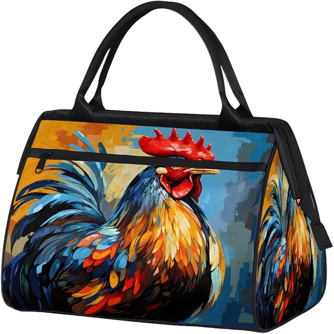 Multipurpose Duffle Bag, Waterproof Carry On Bag with Spacious Design, Rooster Chicken Painting Gym Bags, 15.2x8.3x11.6in