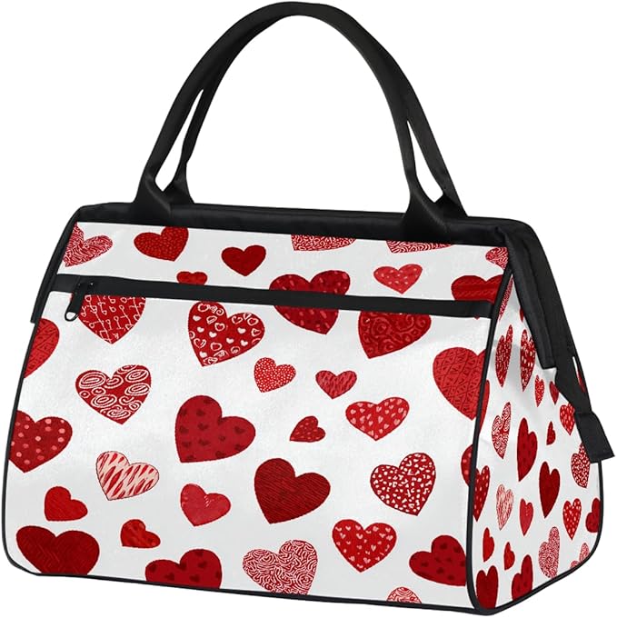 Shiny Red Hearts Overnight Weekender Bags for Women Men, Waterproof Travel Carry On Duffel Bag, Lightweight Sports Gym Bag for Fitness, Workout, Travel
