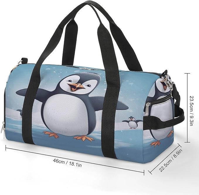 Oxford Cloth Happy Penguin Gym Bag,Duffle Bag with Shoes Compartment And Adjustable Shoulder Straps，Weekender Bags for Men Women.