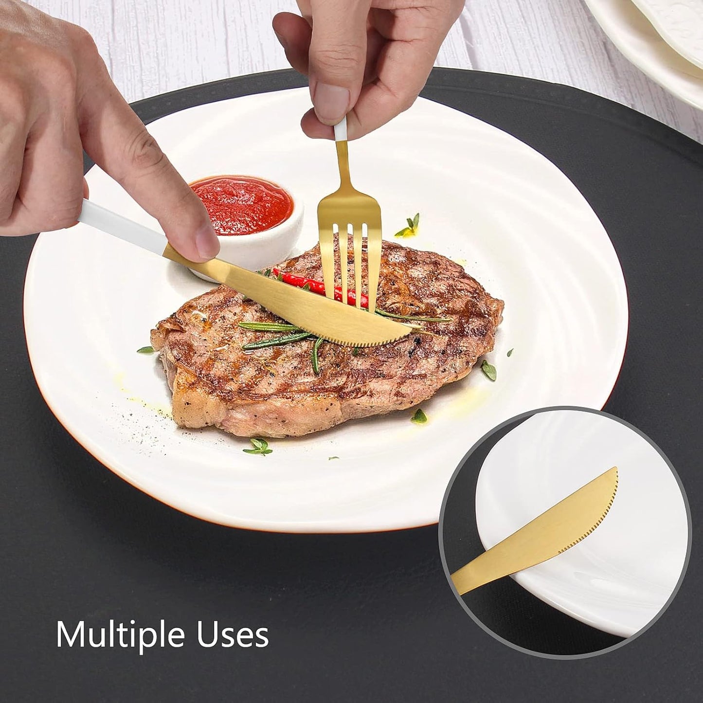 Matte White Gold Silverware Set, 20-Piece Stainless Steel Flatware Set, Satin Finish tableware Cutlery Set, Service for 4, Home and Restaurant, Dishwasher Safe