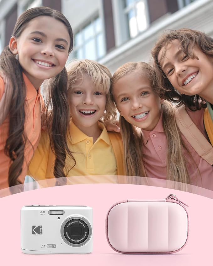 Digital Camera Case Compatible with CAMKORY DC403/ KODAK PIXPRO FZ55/ FZ45/ STUOGYUM DC402-AF, Small Hard Shell Bag with SD Card Storage for Travel (Pink)
