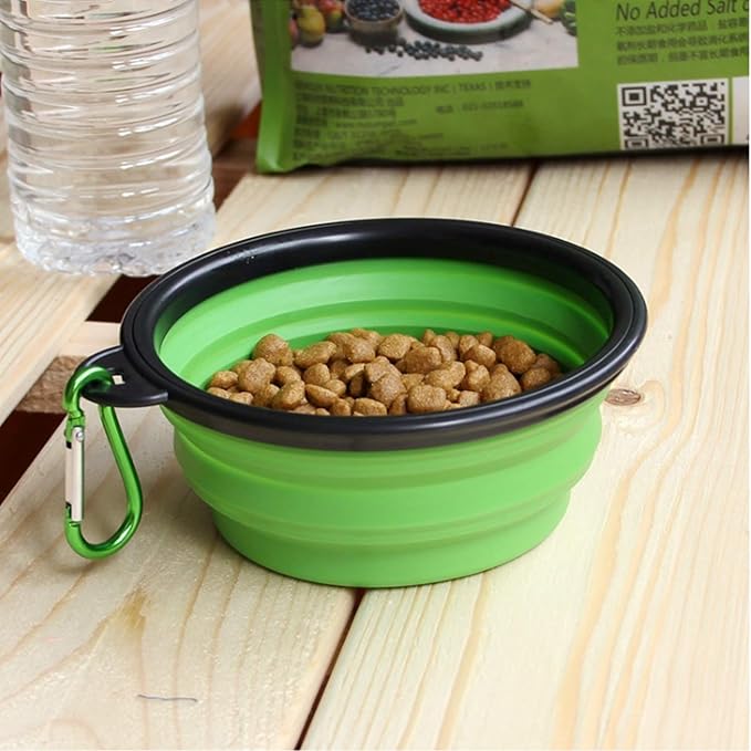 Collapsible Dog Bowl, Silicone Foldable Expandable Cup Dish, for Pet Dog/Cat Food Water Feeding Portable Travel Bowl - Green
