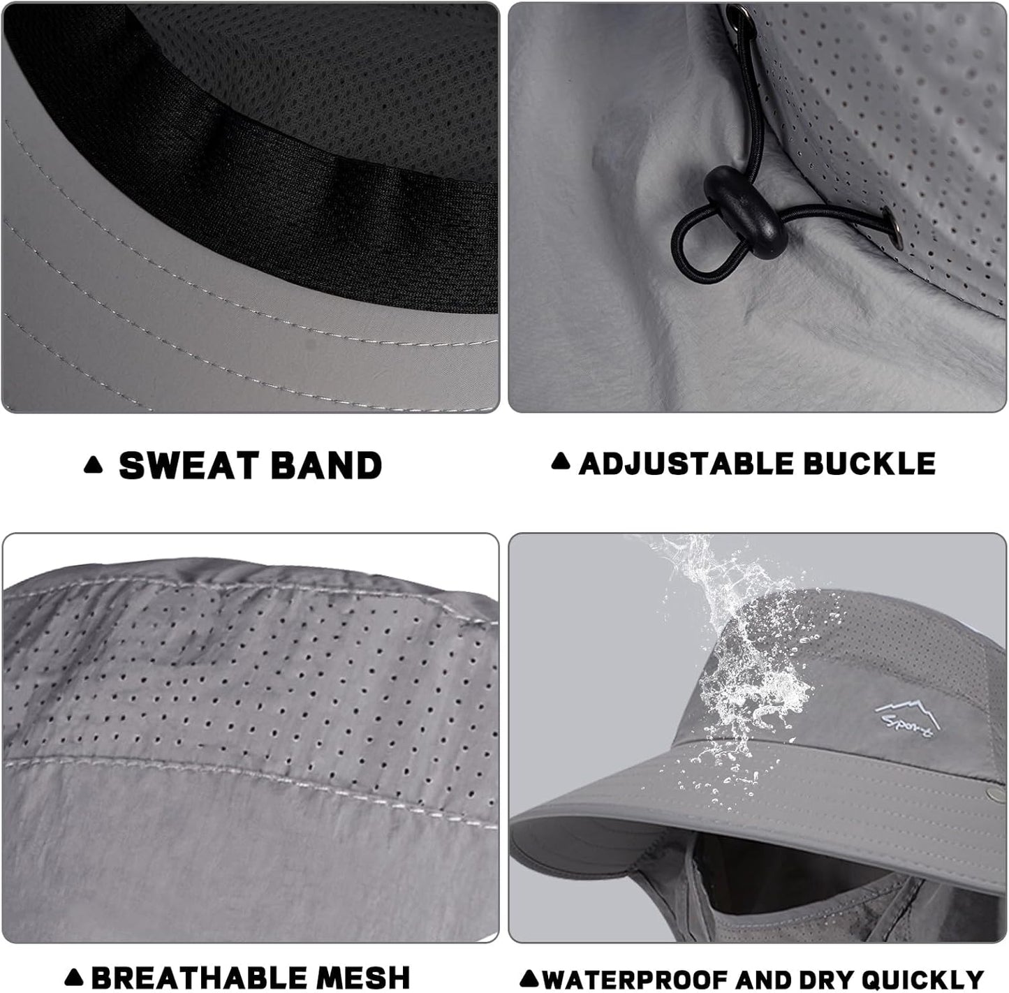 Rosoz Sun Hat for Men Women with Neck Flap,Wide Brim UPF50+ Fishing Hat with Detachable Face Cover Outdoor Sun Protection Hat