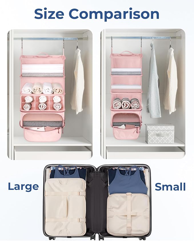 BAGSMART Hanging Packing Cubes for Travel, Hanging Shelves for Suitcases Organizers, Compression 4 Shelf Closet Organizers, Travel Shelves for Cruise Ship Essentials