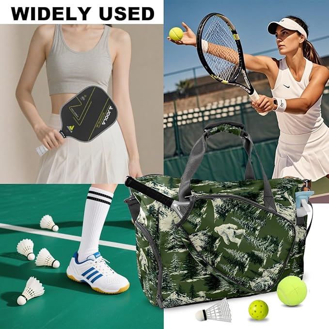 Mysterious Yeti Green Gym Bag for Women & Tennis Bag, Large Sports Duffel Bag Waterproof with Ventilated Shoe Compartment & Front Racket Sleeve, Lightweight Travel Weekender Overnight Bag