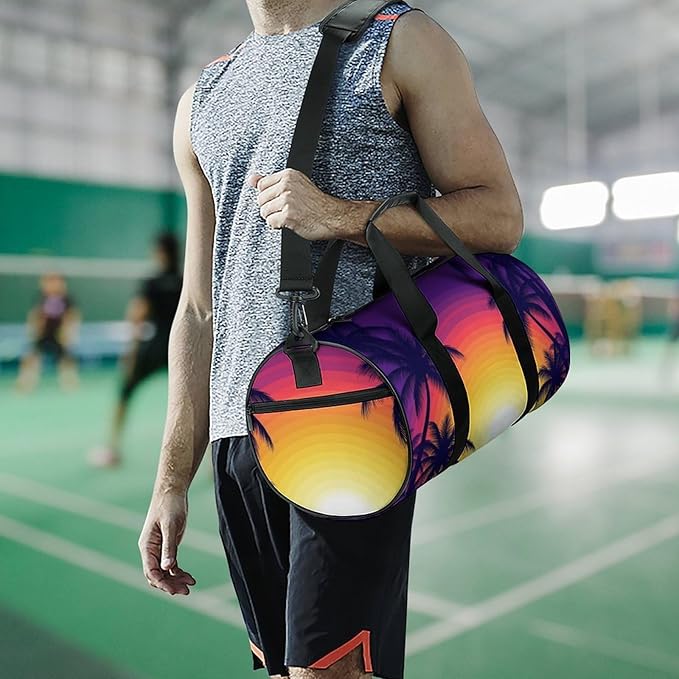 Durable Travel Gym Sports Bag Hawaiian Palm Tree Ocean Theme (2) Workout Lightweight Foldable Overnight Bag Training Workout Bags