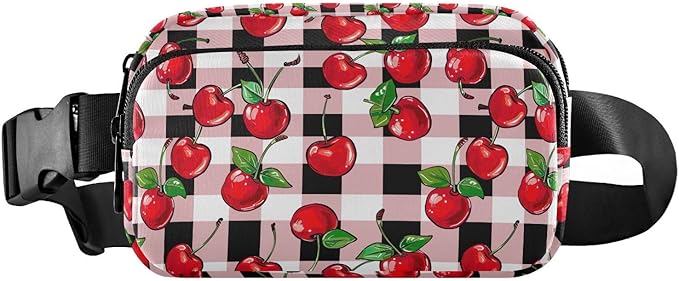 Cherry Red Checkered Plaid Fanny Pack for Women Men Water Resistant Fashion Waist Packs with Adjustable Strap Belt Bag for Travel Workout Jogging Hiking 21219405