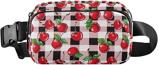 Cherry Red Checkered Plaid Fanny Pack for Women Men Water Resistant Fashion Waist Packs with Adjustable Strap Belt Bag for Travel Workout Jogging Hiking 21219405