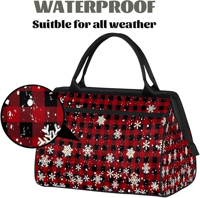 Winter Snowflake Buffalo Plaid Travel Duffel Bag, Waterproof Sports Gym Duffle Bag, Large Capacity Weekender Carry On Overnight Bags for Women Men