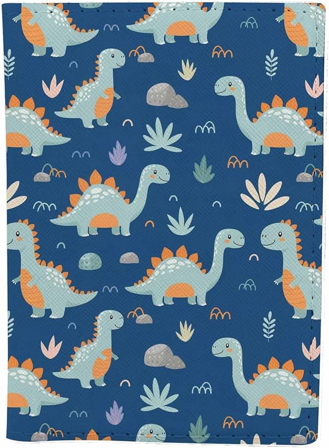 Funny Dinosaurs Passport Holder for Travel Cartoon Nature Design PU Leather Passport Cover Wallet Cute Passport Card Holder for Women and Men