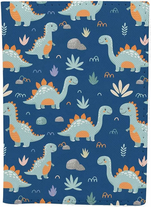 Funny Dinosaurs Passport Holder for Travel Cartoon Nature Design PU Leather Passport Cover Wallet Cute Passport Card Holder for Women and Men